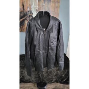 Top Gun Genuine Leather Jacket Mens 3XL Black Made in Italy Zip-In Vest